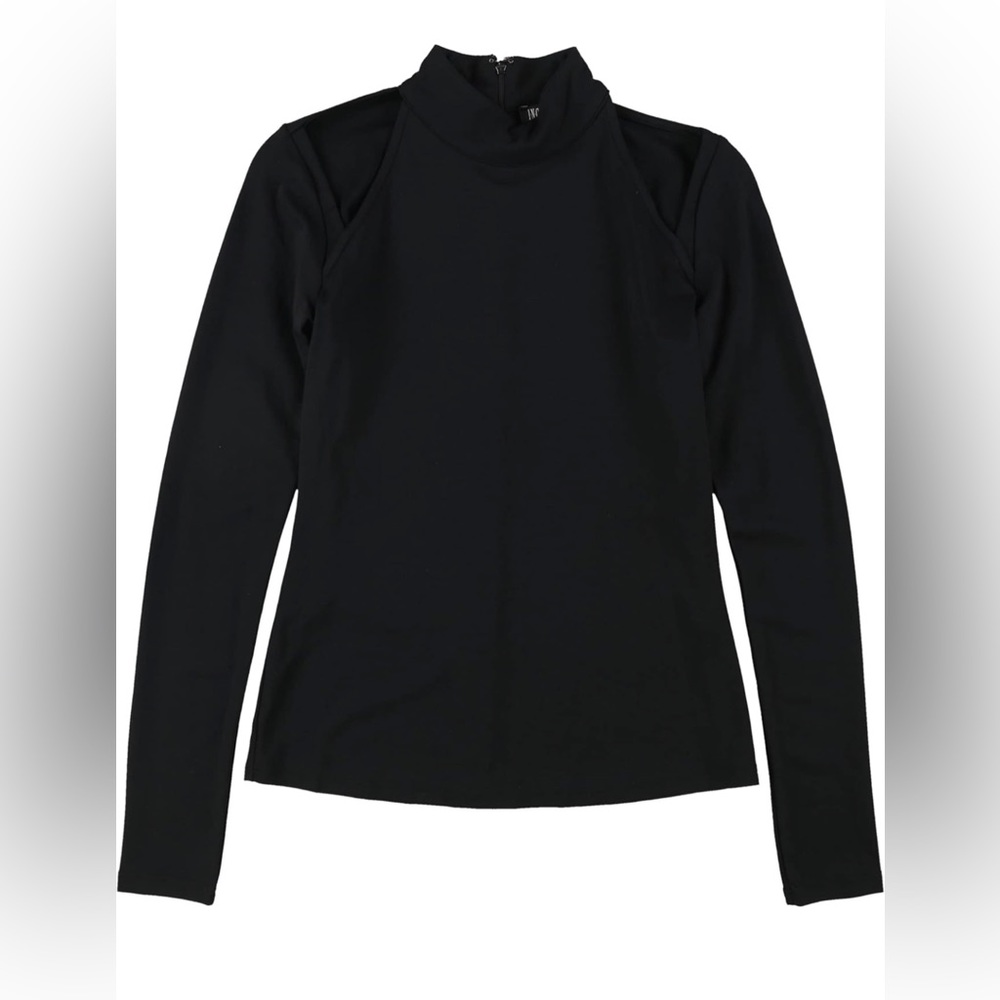 NWT INC Concepts Shoulder Cut-out Mock Neck Black Blouse Size 2X